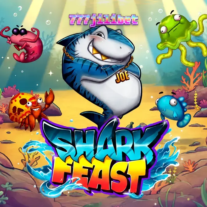 Isang makulay na underwater grid ng Shark Feast slot na may mga bubble multipliers.